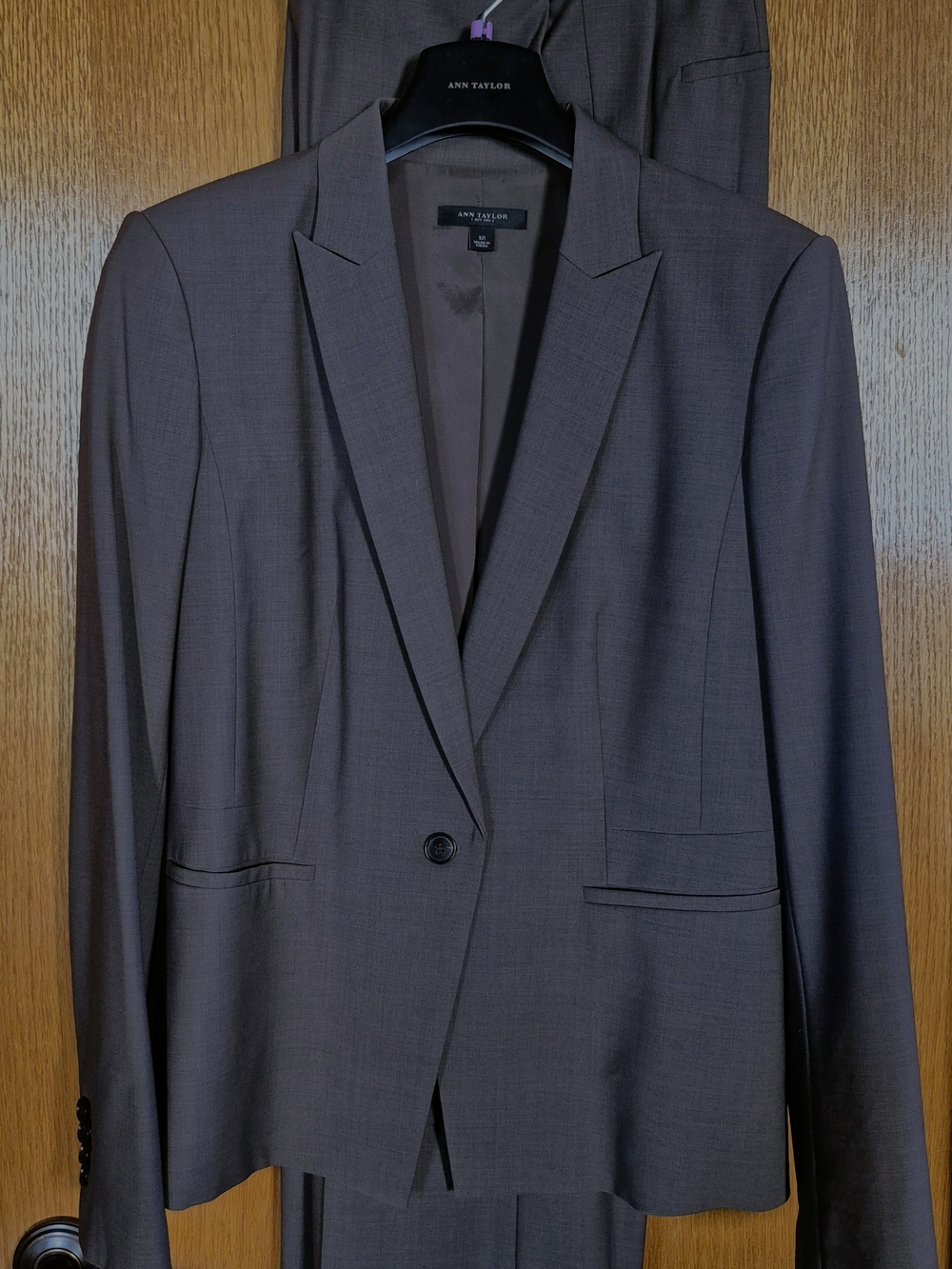 Ann Taylor Women's Dark Taupe Brown Single-Button Suit Jacket And Pants Size 12